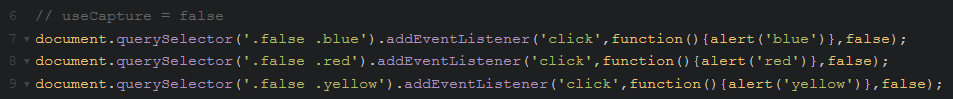 Przykładowy kod metody addEventListener z useCapture ustawionym na false