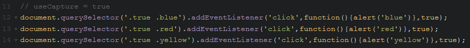 Przykładowy kod metody addEventListener z useCapture ustawionym na true